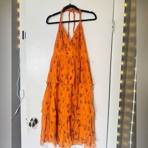 Bundle 3 for $20- Vibrant Orange Floral Tiered Maxi Dress